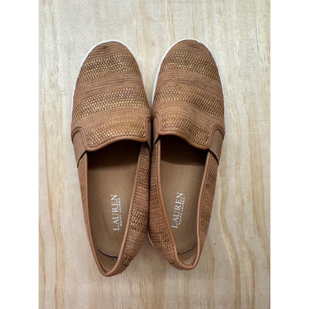 Lauren Ralph Lauren Jinny Tan Woven Slip On Sneakers Women 9 JINNY-SK-VLC